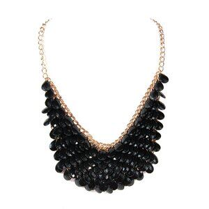 Vintage Gold Tone Necklace with Black Teardrop Beads